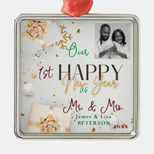 Ornement Carré Argenté Afr. Amer. Notre première bonne année en tant que