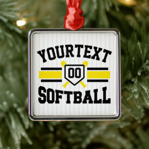 Ornement Carré Argenté AJOUT PERSONNALISÉ NOM Softball Player Varsity Tea