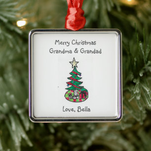 Ornement Carré Argenté Ajouter votre enfant oeuvre grand-parents Noël