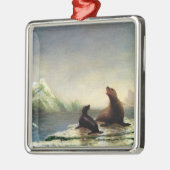 Ornement Carré Argenté Albert Bierstadt peinture, Phoques, (Gauche)