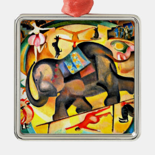 Ornement Carré Argenté Alice Bailly - L'éléphant, peinture d'art,