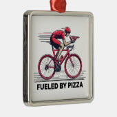 Ornement Carré Argenté Alimenté Par Pizza Cyclist (Droite)