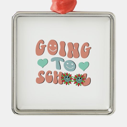 Ornement Carré Argenté Aller À L'École (Devant)