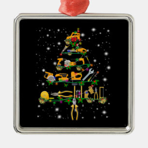 Ornement Carré Argenté Amateurs mécaniques Arbre mécanique de Noël
