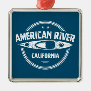 Ornement Carré Argenté American River California Kayak