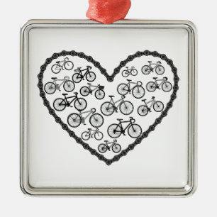 Ornement Carré Argenté Amour de vélo