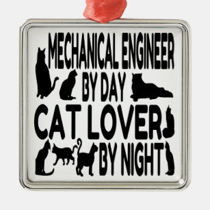 Ornement Carré Argenté Amoureux des chats d'ingénieur mécanicien