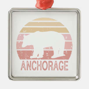 Ornement Carré Argenté Anchorage Alaska Retro Bear