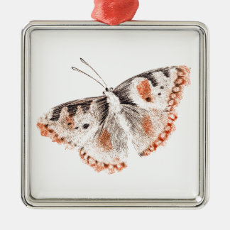 Ornement Carré Argenté Ancienne illustration de papillon vintage