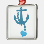 Ornement Carré Argenté Ancre bleue d'océan de bateau (Gauche)