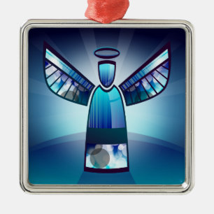 Ornement Carré Argenté Ange Bleu stylisé