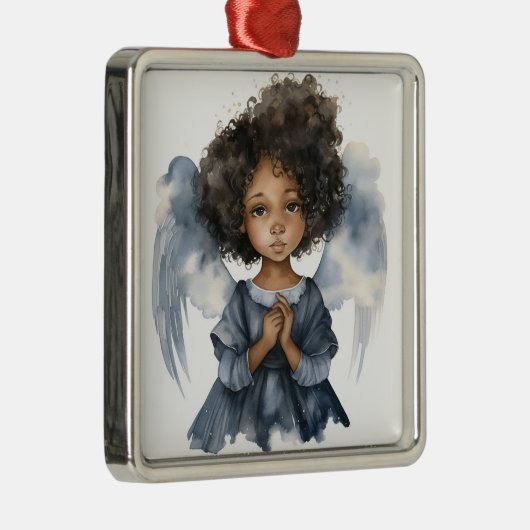 Ornement Carré Argenté Ange céleste noir en Sérénité Bleue (Droite)