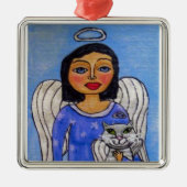 Ornement Carré Argenté Ange d'art populaire Ange Chat Angel (Devant)
