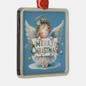 Ornement Carré Argenté Ange de Noël (Droite)