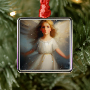 Ornement Carré Argenté Ange de Noël 2