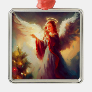 Ornement Carré Argenté Ange de Noël 3