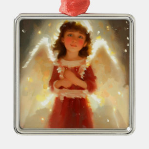 Ornement Carré Argenté Ange de Noël 4