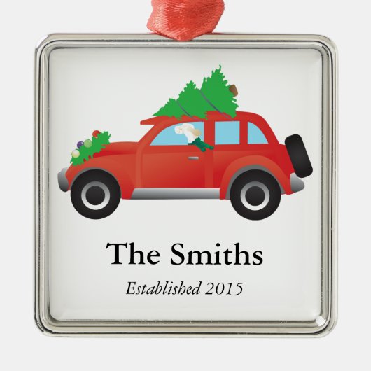 Ornement Carré Argenté Anglais Setter Chig voiture de conduite avec arbre (Devant)