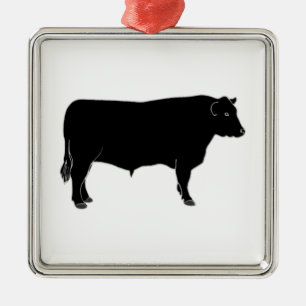 Ornement Carré Argenté Angus noir Taureau