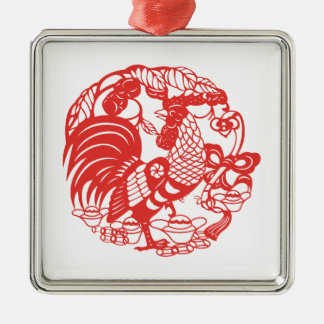 Ornement Carré Argenté Année 2017 de l'Ornement de la Rooster de Papercut