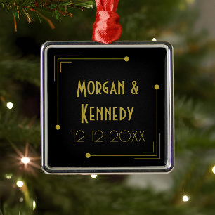 Ornement Carré Argenté Anniversaire Art déco Mariage des années 1920