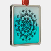 Ornement Carré Argenté Aqua Blue Mandala Abstrait Beau Noël (Droite)