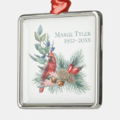 Ornement Carré Argenté Aquarelle Cardinal Pine Branche Souvenir (Gauche)