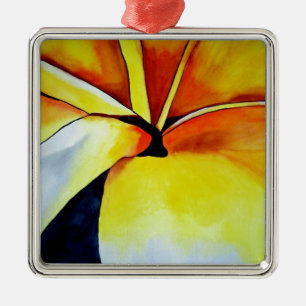 Ornement Carré Argenté Aquarelle de fleur frangipani tropicale art abstra