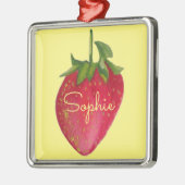 Ornement Carré Argenté Aquarelle de fraise juteuse (Gauche)