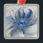 Ornement Carré Argenté Aquarelle gris bleu Abstrait Fractal Art Flower<br><div class="desc">Une fleur d'imaginaire unique aux tons bleu et gris,  abstraite et élégante. Conception inhabituelle pour votre ornement de métal carré fleuri et plus encore.</div>