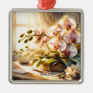 Ornement Carré Argenté Aquarelle Imaginaire mignonne rose orchidées