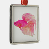 Ornement Carré Argenté Aquarelle rose Betta Fish (Droite)