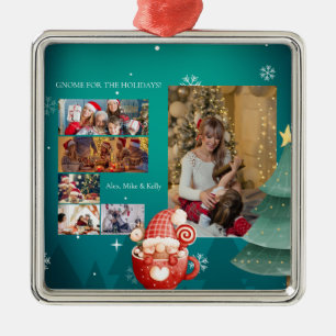 Ornement Carré Argenté Aquarelle scandinave Gnomes de Noël Photo