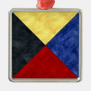 Ornement Carré Argenté Aquarelle Signal nautique Pavillon maritime