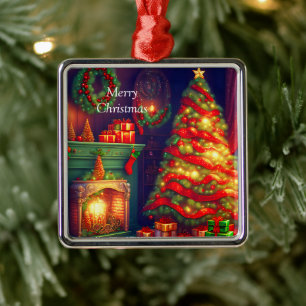 Ornement Carré Argenté Arbre de Noël de style Vintage