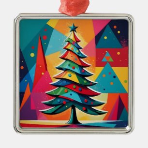 Ornement Carré Argenté Arbre de Noël géométrique à couche Pop Art