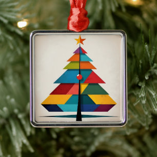 Ornement Carré Argenté Arbre de Noël géométrique minimaliste Pop Art