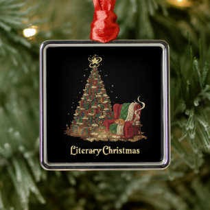 Ornement Carré Argenté Arbre de Noël littéraire cosy de livres Amoureux