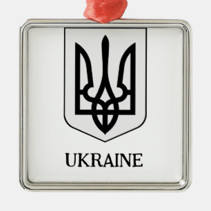 Ornement Carré Argenté Armoiries d'État de l'Ukraine Art Minimaliste