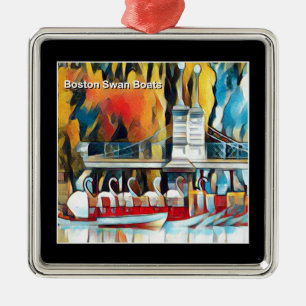 Ornement Carré Argenté Art déco Bateaux à cygne Boston