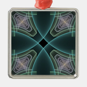 Ornement Carré Argenté Art graphique géométrique fractal sarcelle moderne