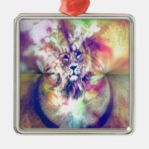 Ornement Carré Argenté Art numérique Lion