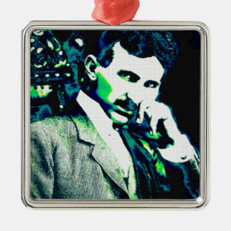 Ornement Carré Argenté Art vintage de Nicola Tesla nouvel