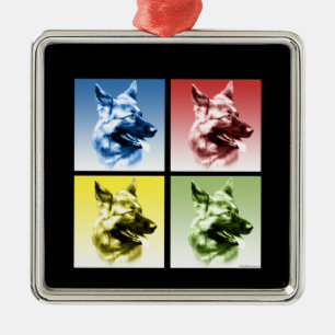 Ornement Carré Argenté Artiste-berger allemand Chien Pop Art
