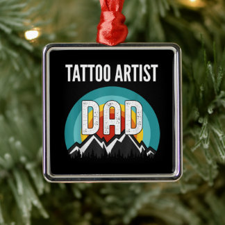 Ornement Carré Argenté Artiste de tatouage papa, Fête des pères 2021 Cade