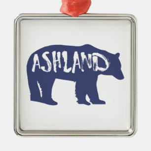 Ornement Carré Argenté Ashland Oregon Bear