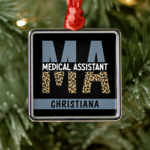 Ornement Carré Argenté Assistant Médicale MA personnalisé Empreinte de lé