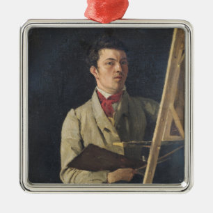 Ornement Carré Argenté Autoportrait, se reposant à côté d'un chevalet,