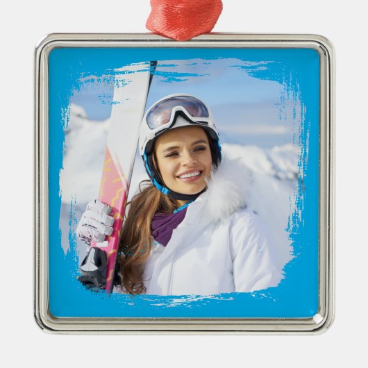 Ornement Carré Argenté Azure Modern Grunge Frontière Photo (Devant)