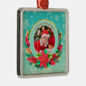 Ornement Carré Argenté Baby's First Christmas Custom Name Photo Keepsake (Droite)
